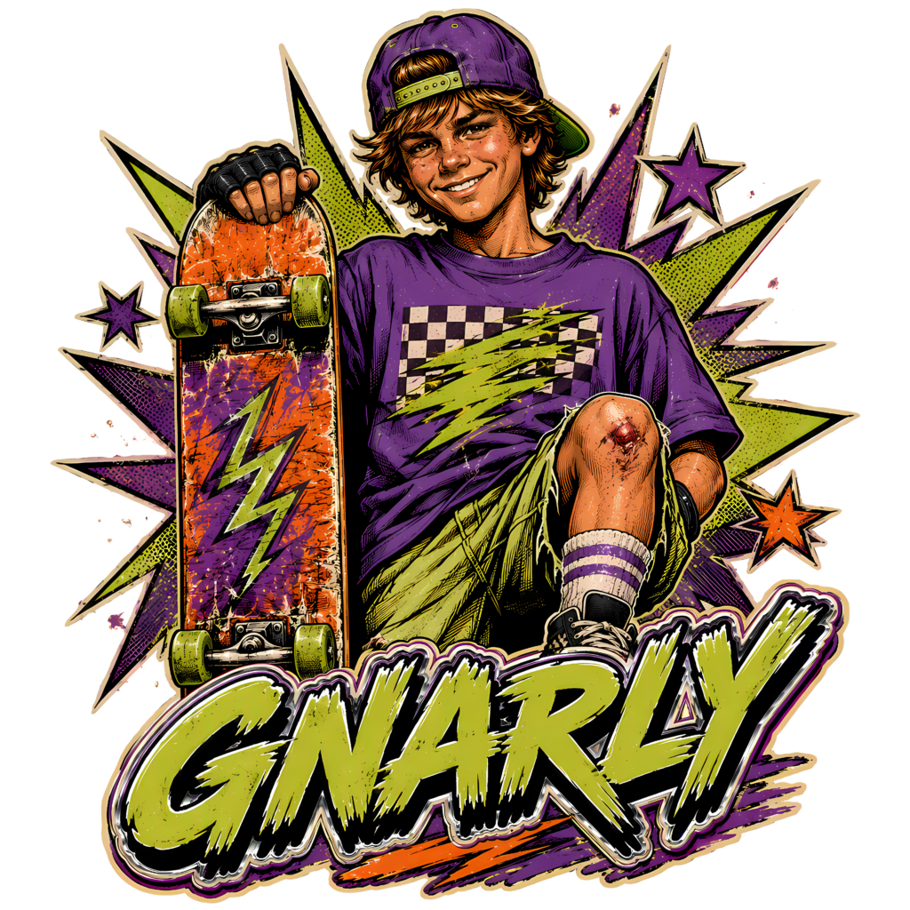 Funny 80s Skater T-Shirt | Gnarly Retro 80s Slang Skateboard Tee