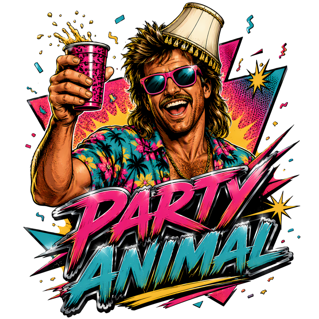 Funny 80s Party T-Shirt | Party Animal Retro 80s Slang Party Tee