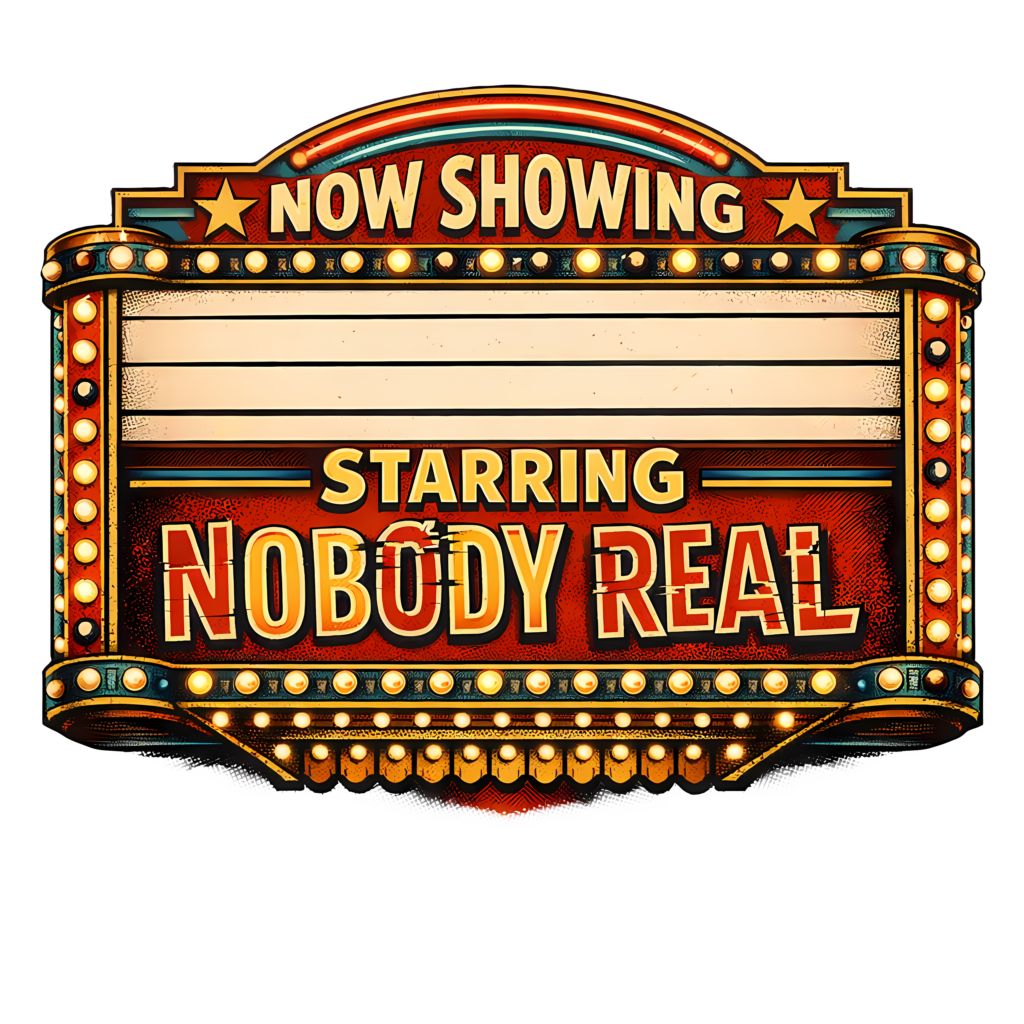Funny AI Movie T-Shirt | Starring Nobody Real Retro Cinema Marquee Tee