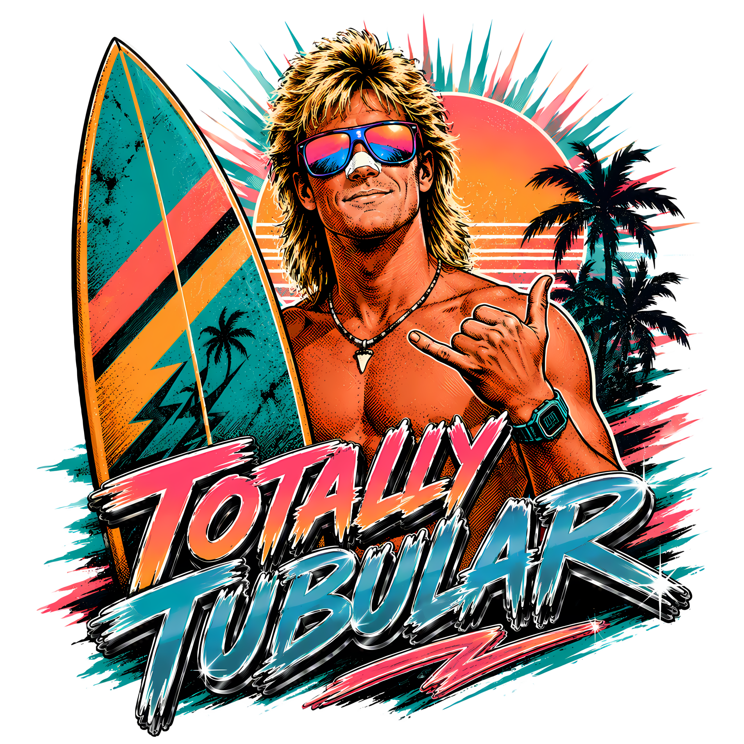 Funny 80s Surfer T-Shirt | Totally Tubular Retro 80s Slang Beach Tee