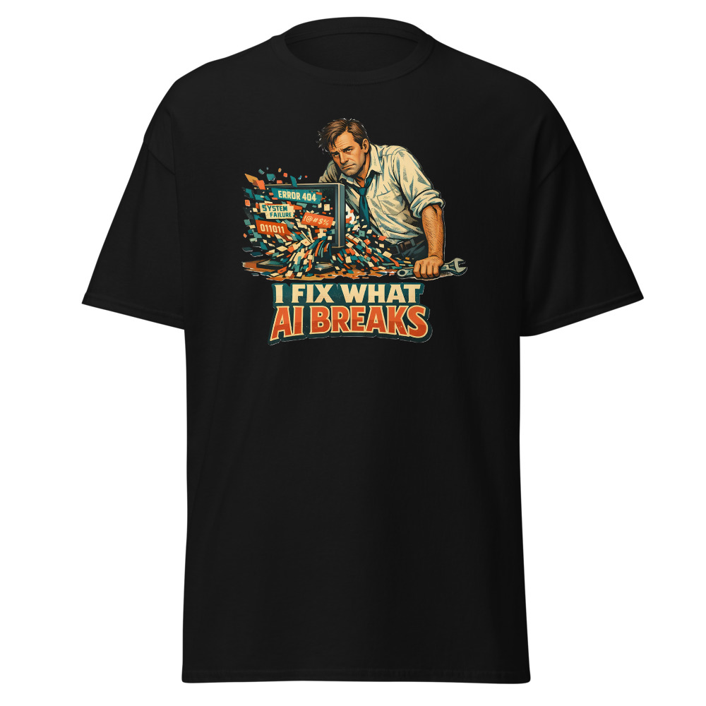 Funny Anti-AI T-Shirt | I Fix What AI Breaks Sarcastic Worker Tee