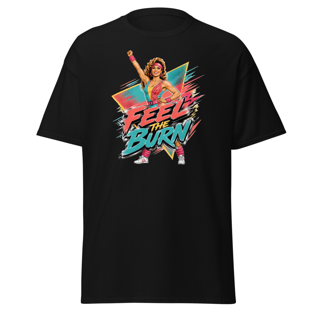 Funny 80s Aerobics T-Shirt | Feel the Burn Retro 80s Slang Workout Tee - Image 3
