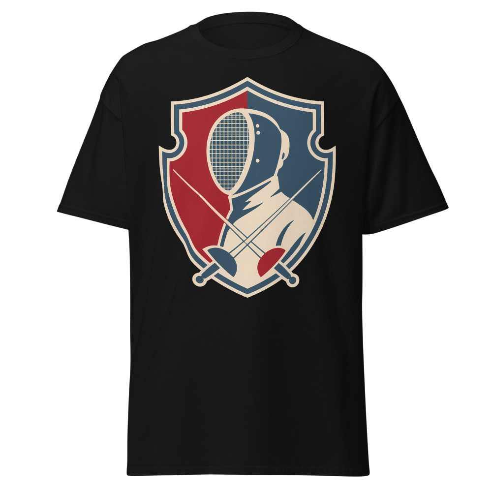 Retro Fencing T-Shirt | Mask and Crossed Epees Crest Tee