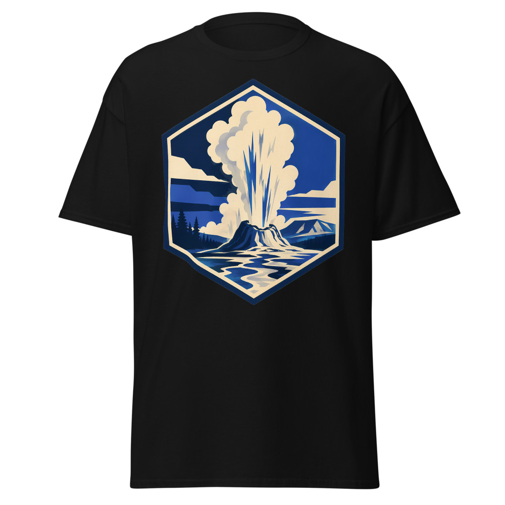 Retro Geyser T-Shirt | Minimal Volcanic Eruption Badge Nature Tee