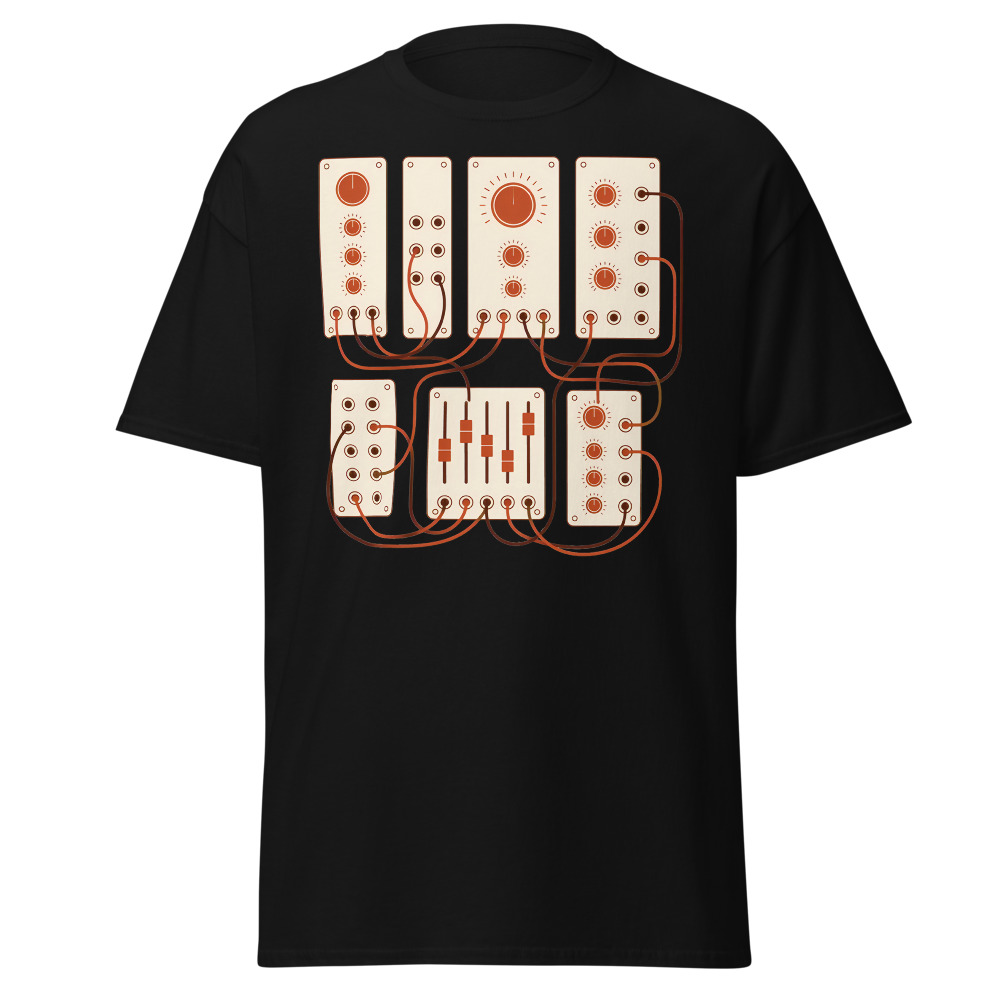 Vintage Modular Synth T-Shirt | Retro Patch Panel Line Art Music Tee
