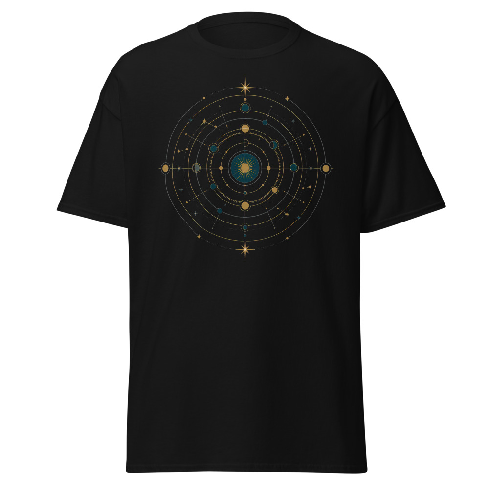 Celestial Astrolabe T-Shirt | Retro Constellation Orbit Diagram Tee