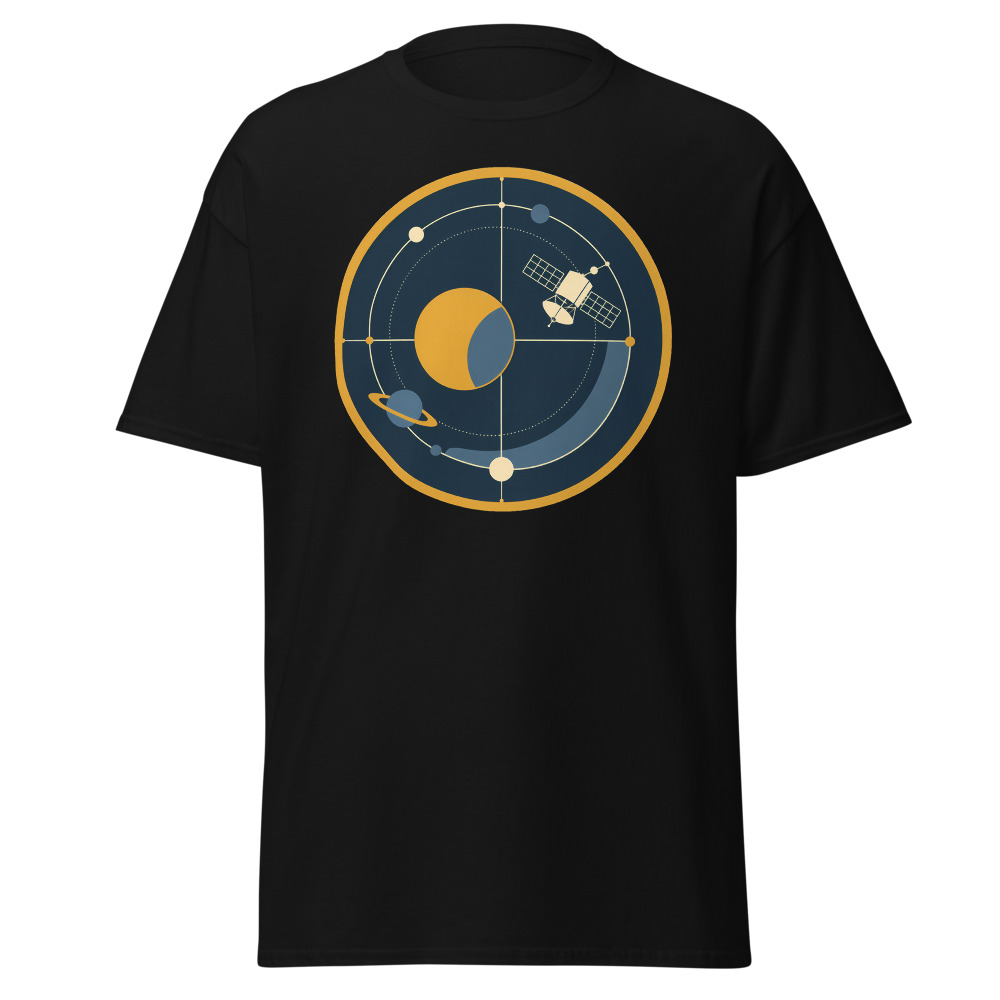 Retro Space Probe T-Shirt | 1970s Satellite Orbit Diagram Tee