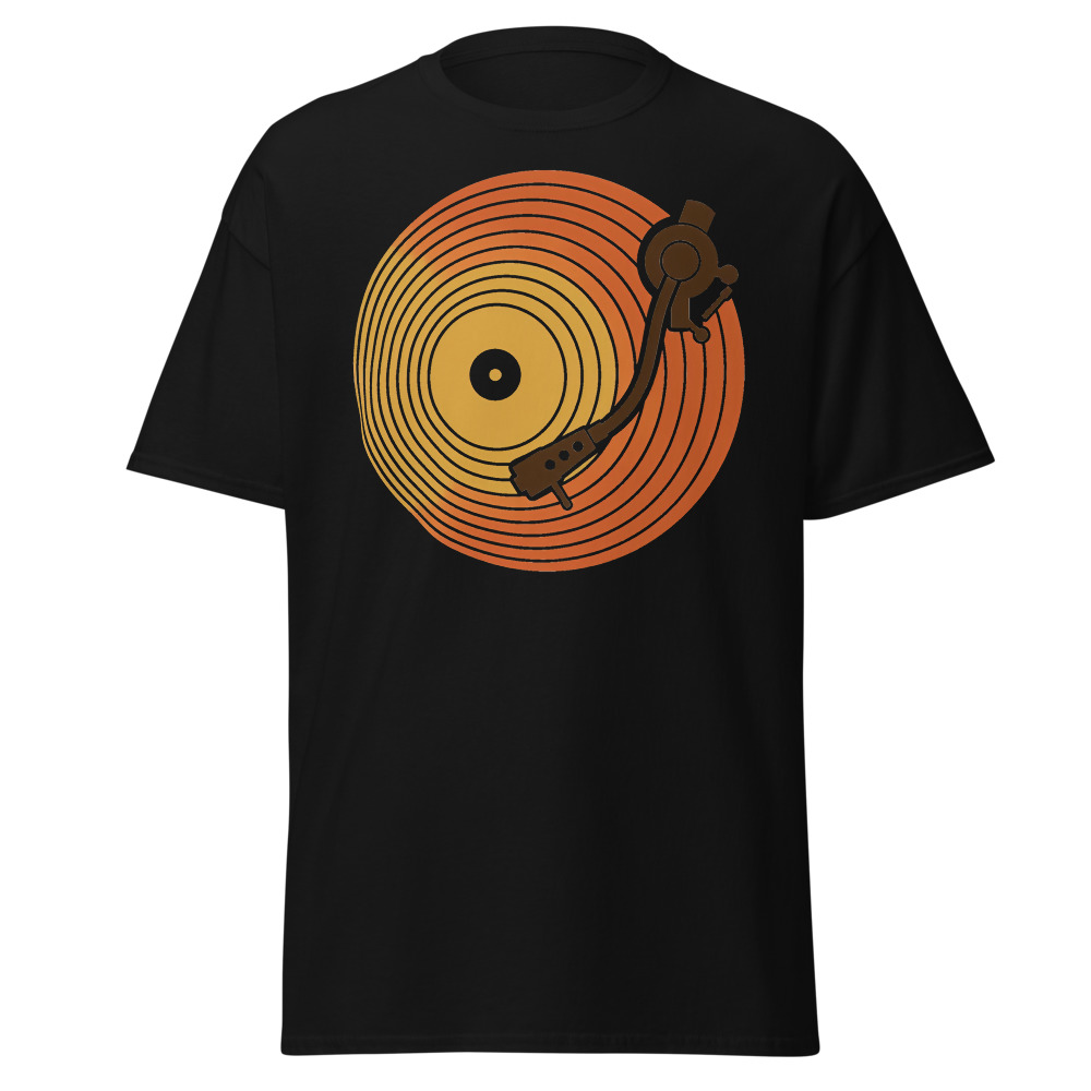 Retro Turntable T-Shirt | 1970s Vinyl Grooves Tonearm Tee