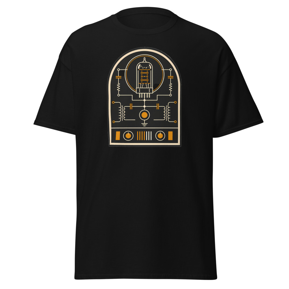Vintage Vacuum Tube T-Shirt | Retro Valve Amp Schematic Badge Tee