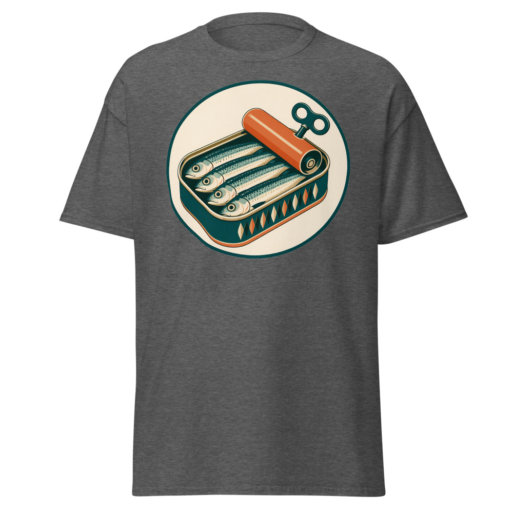 Vintage Sardine Tin T-Shirt | Retro Mediterranean Seafood Label Tee - Image 4