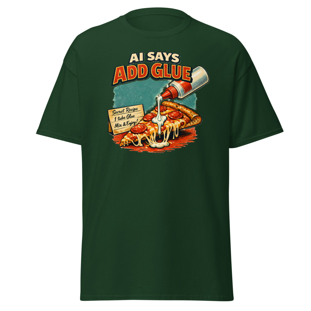 Funny AI Food T-Shirt | AI Says Add Glue Retro Pizza Recipe Tee - Image 5