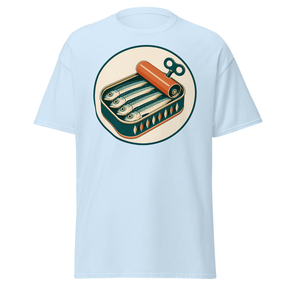 Vintage Sardine Tin T-Shirt | Retro Mediterranean Seafood Label Tee - Image 6