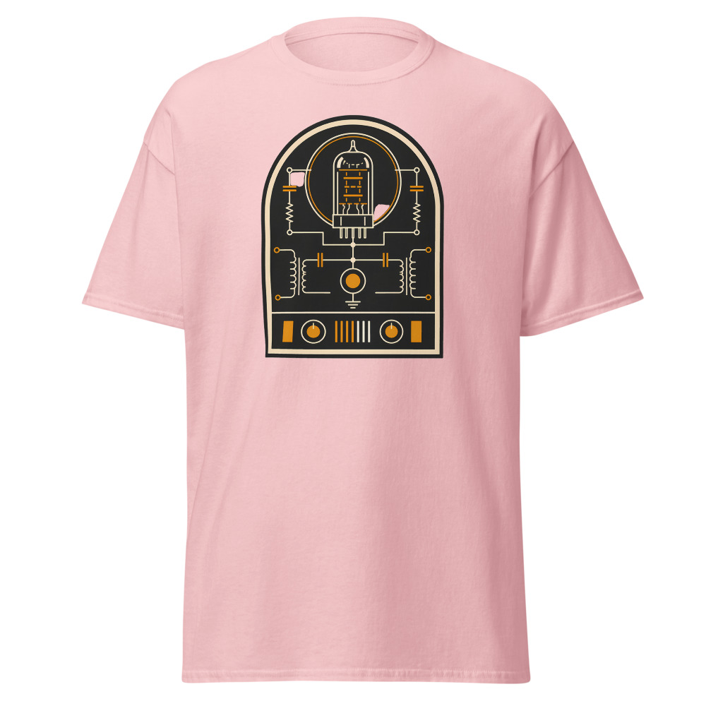 Vintage Vacuum Tube T-Shirt | Retro Valve Amp Schematic Badge Tee - Image 7
