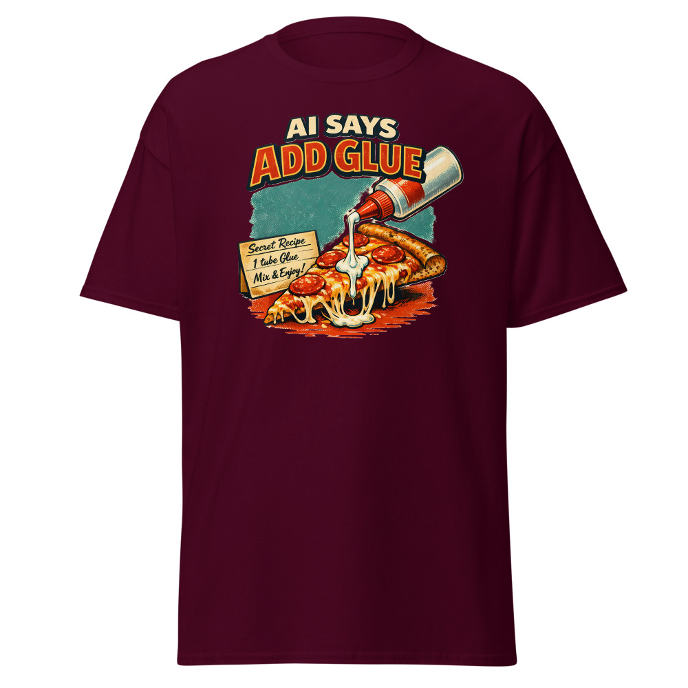 Funny AI Food T-Shirt | AI Says Add Glue Retro Pizza Recipe Tee - Image 8