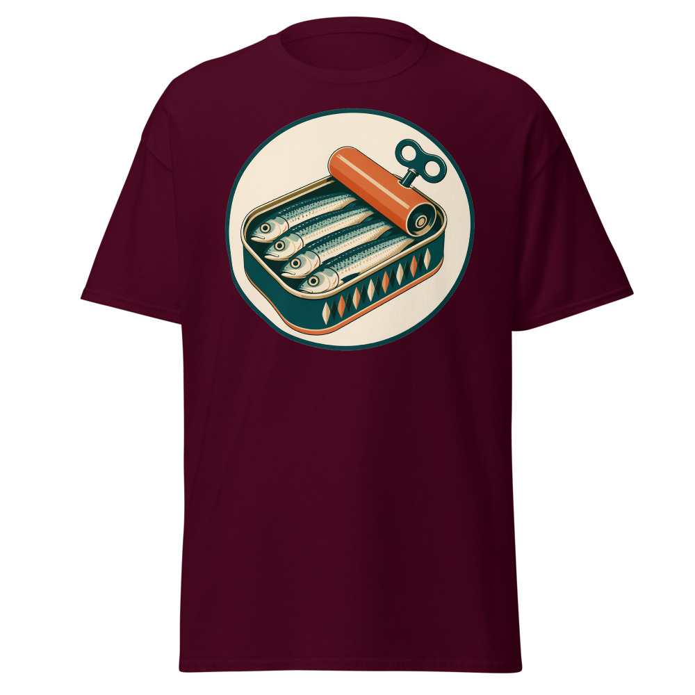 Vintage Sardine Tin T-Shirt | Retro Mediterranean Seafood Label Tee - Image 8