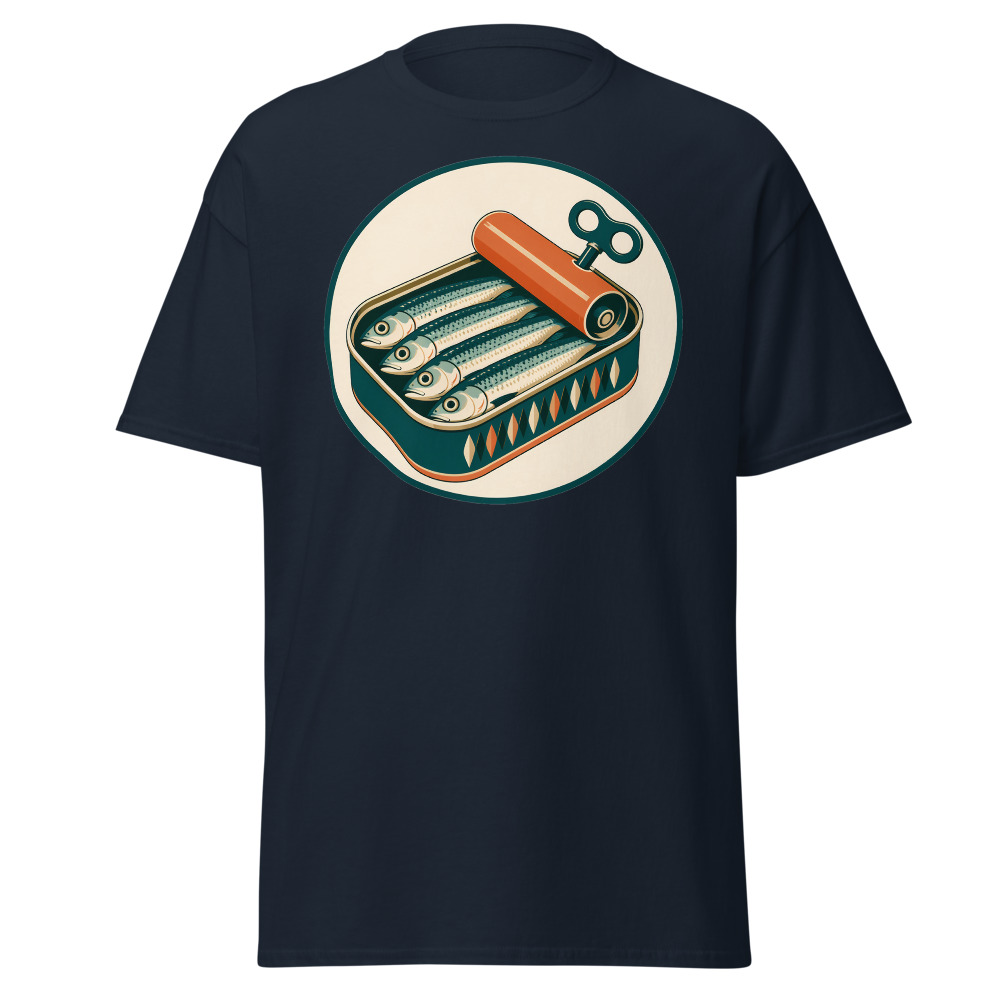 Vintage Sardine Tin T-Shirt | Retro Mediterranean Seafood Label Tee - Image 9