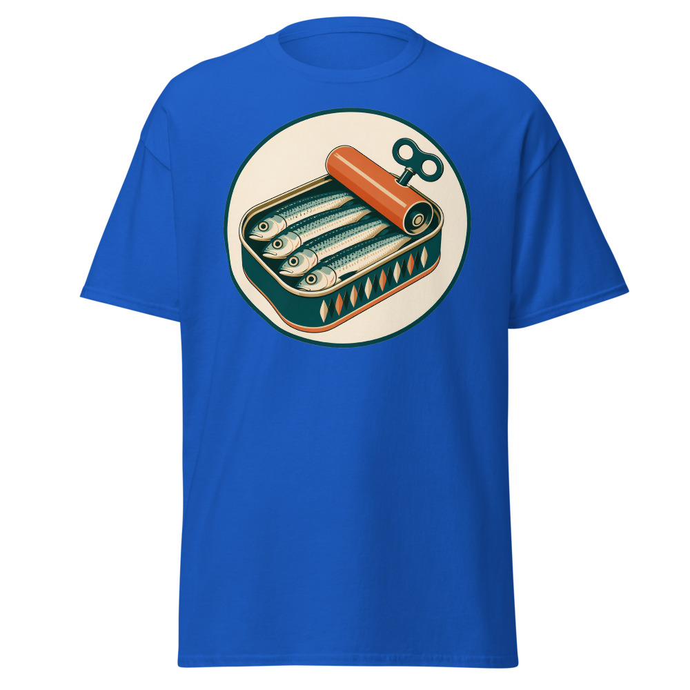 Vintage Sardine Tin T-Shirt | Retro Mediterranean Seafood Label Tee - Image 11