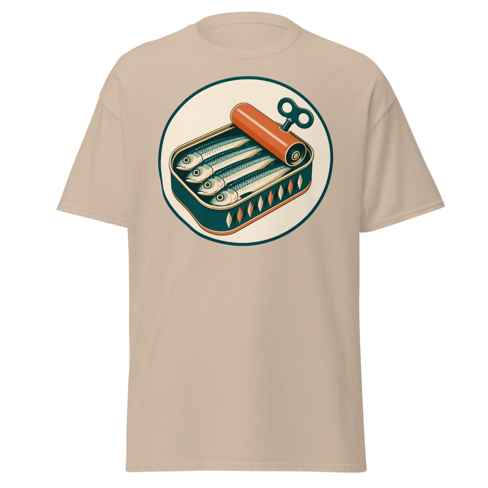 Vintage Sardine Tin T-Shirt | Retro Mediterranean Seafood Label Tee - Image 12