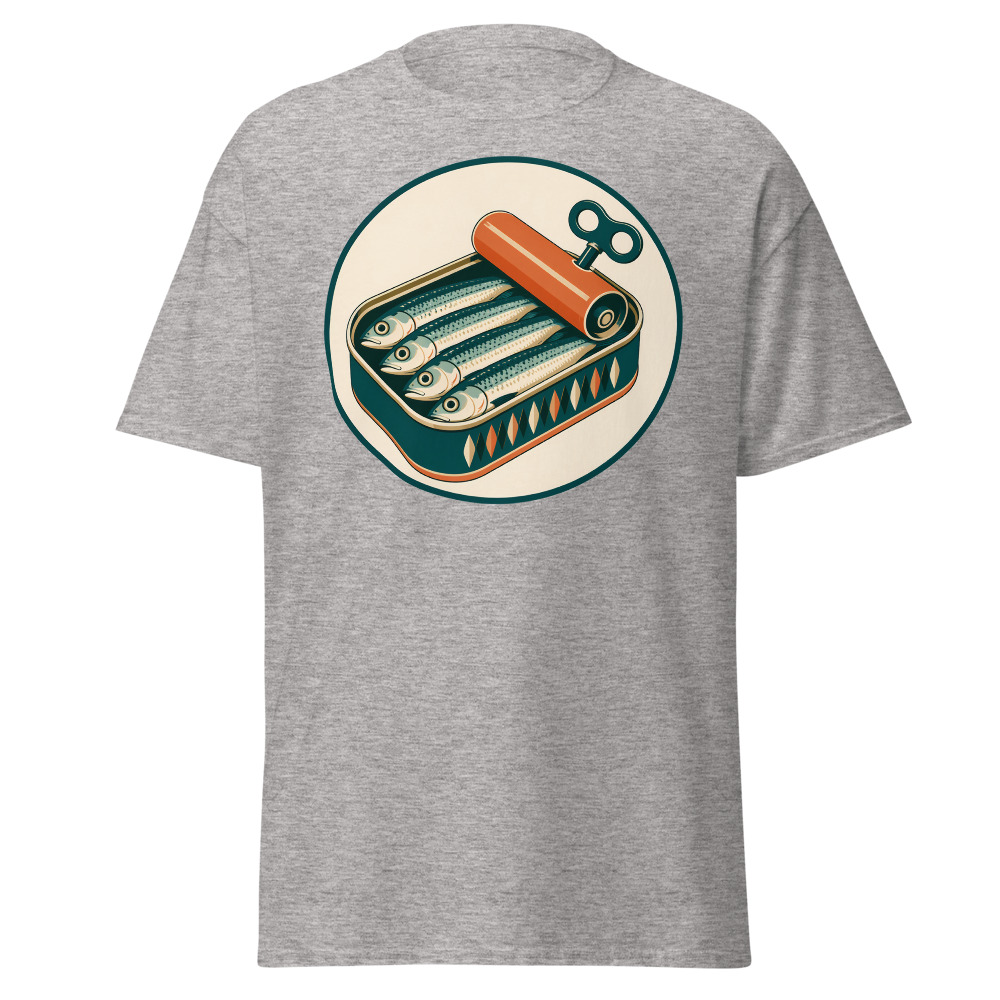 Vintage Sardine Tin T-Shirt | Retro Mediterranean Seafood Label Tee - Image 13