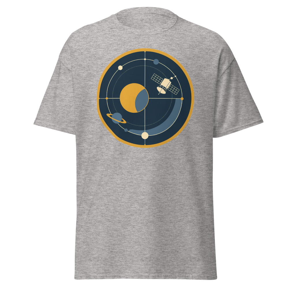Retro Space Probe T-Shirt | 1970s Satellite Orbit Diagram Tee - Image 13