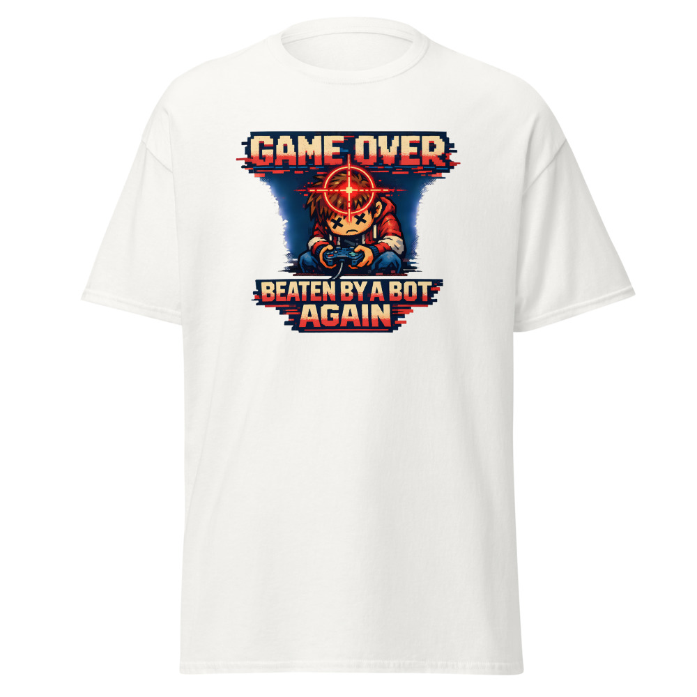 Funny Gamer T-Shirt | Beaten by a Bot Again Retro Pixel Game Tee