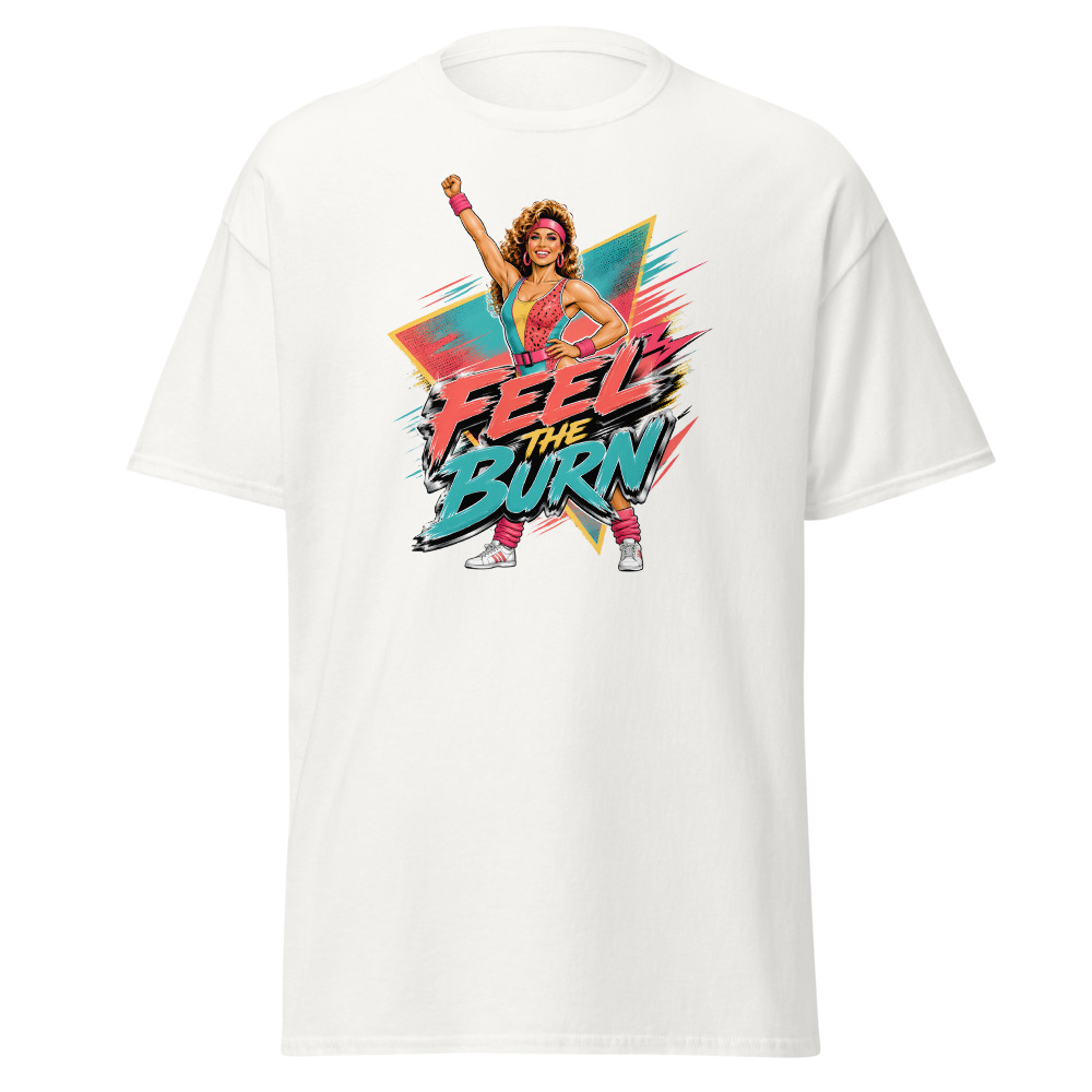 Funny 80s Aerobics T-Shirt | Feel the Burn Retro 80s Slang Workout Tee - Image 2