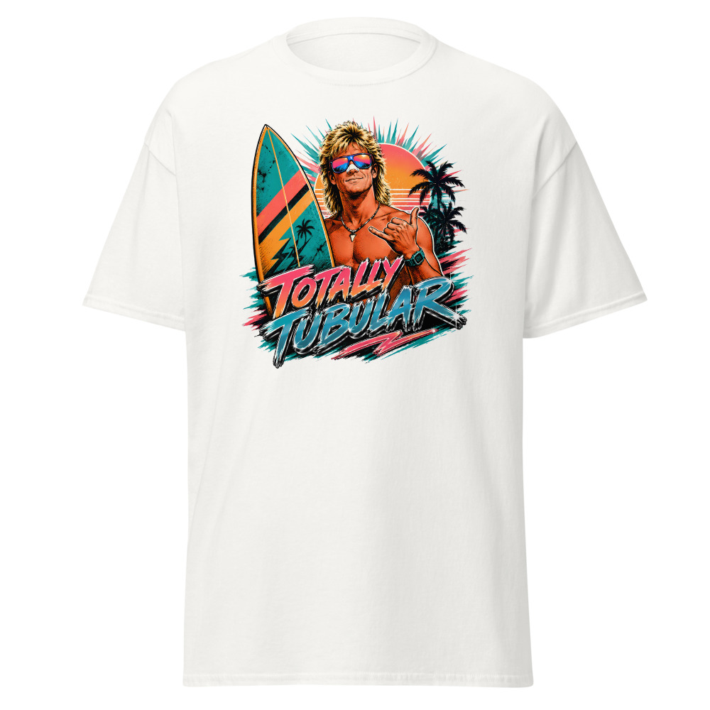 Funny 80s Surfer T-Shirt | Totally Tubular Retro 80s Slang Beach Tee - Image 2