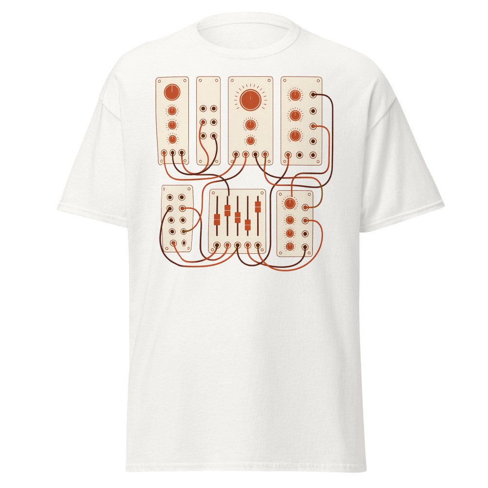 Vintage Modular Synth T-Shirt | Retro Patch Panel Line Art Music Tee - Image 3