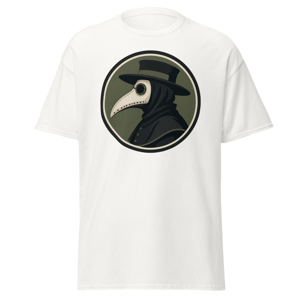 Vintage Plague Doctor T-Shirt | Retro Bird Mask Silhouette Horror Tee - Image 3