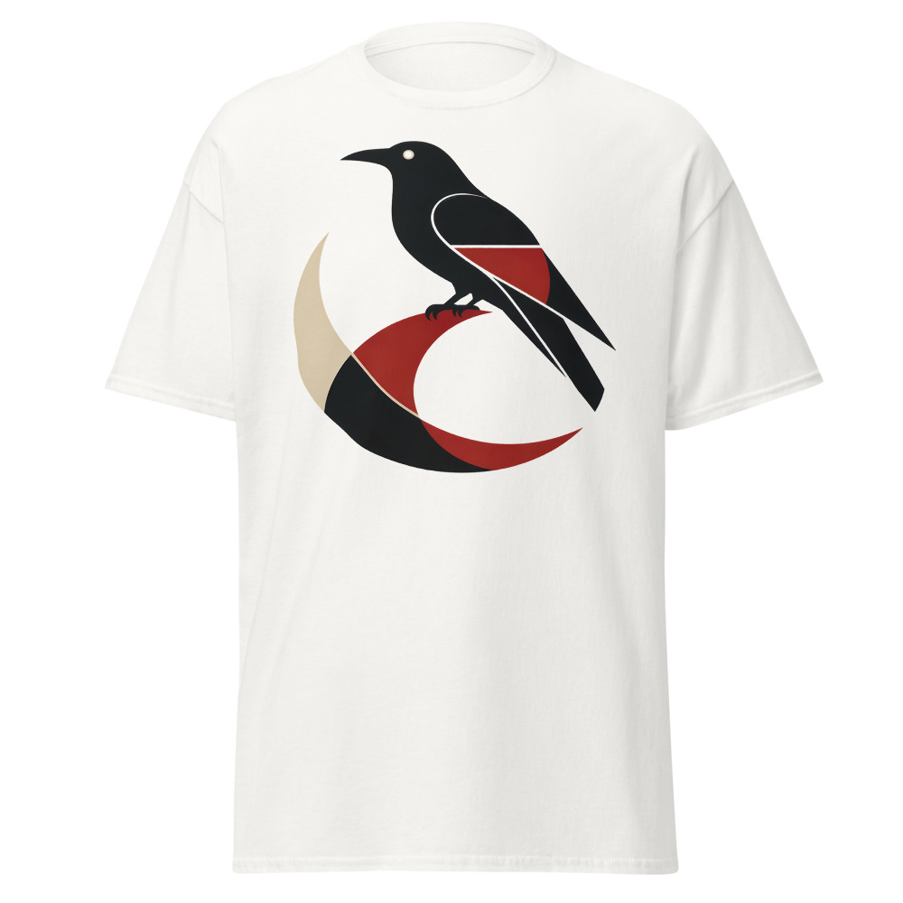 Mid-Century Raven T-Shirt | Retro Crescent Moon Emblem Bird Tee