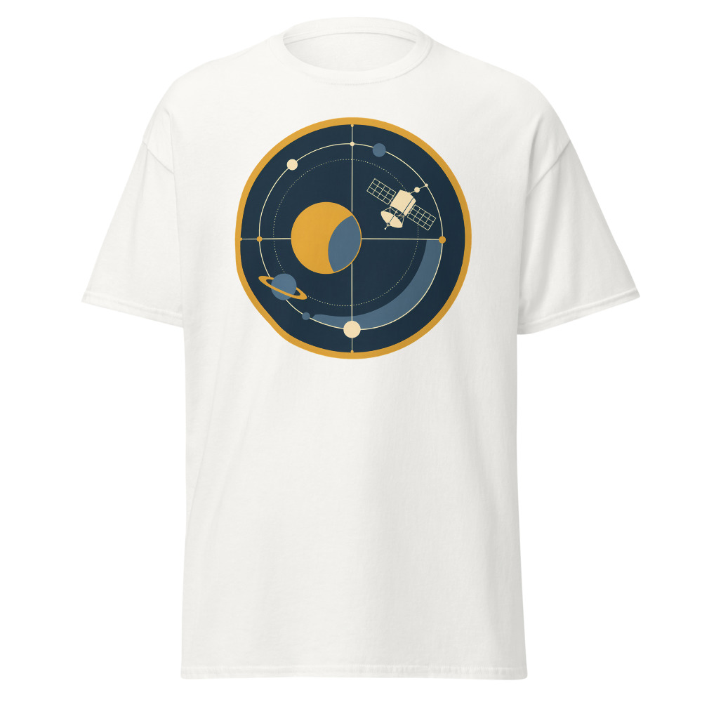 Retro Space Probe T-Shirt | 1970s Satellite Orbit Diagram Tee - Image 3