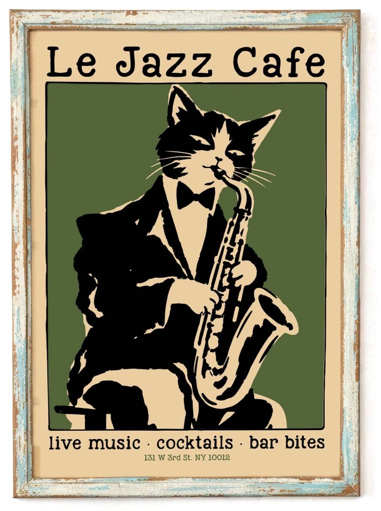Jazz Cat Saxophone Cafe Print