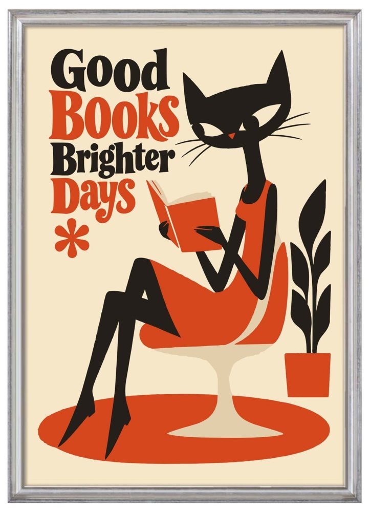 Good Books Cat Reading Print