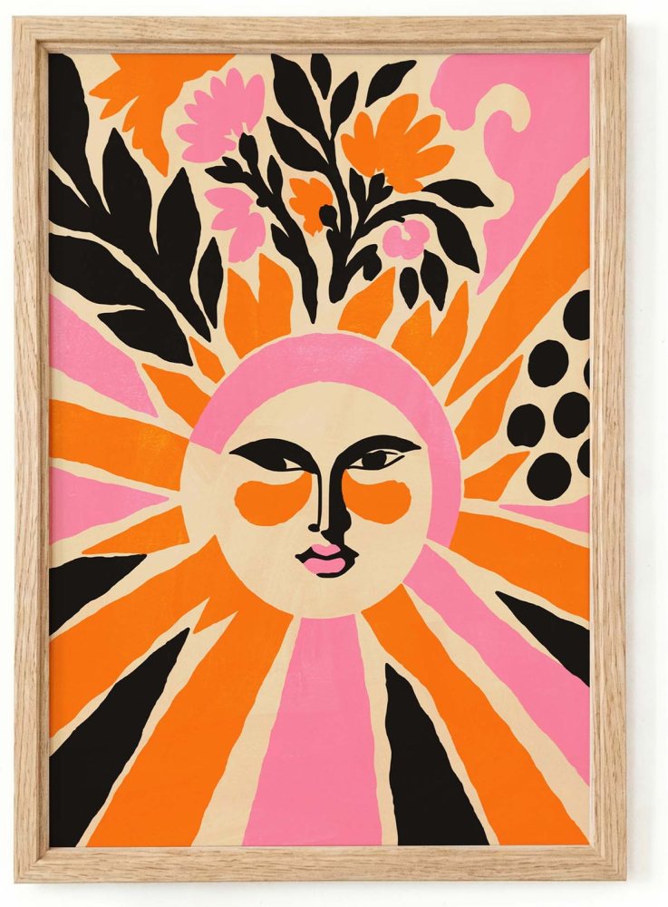 Sun Face Floral Wall Art Print