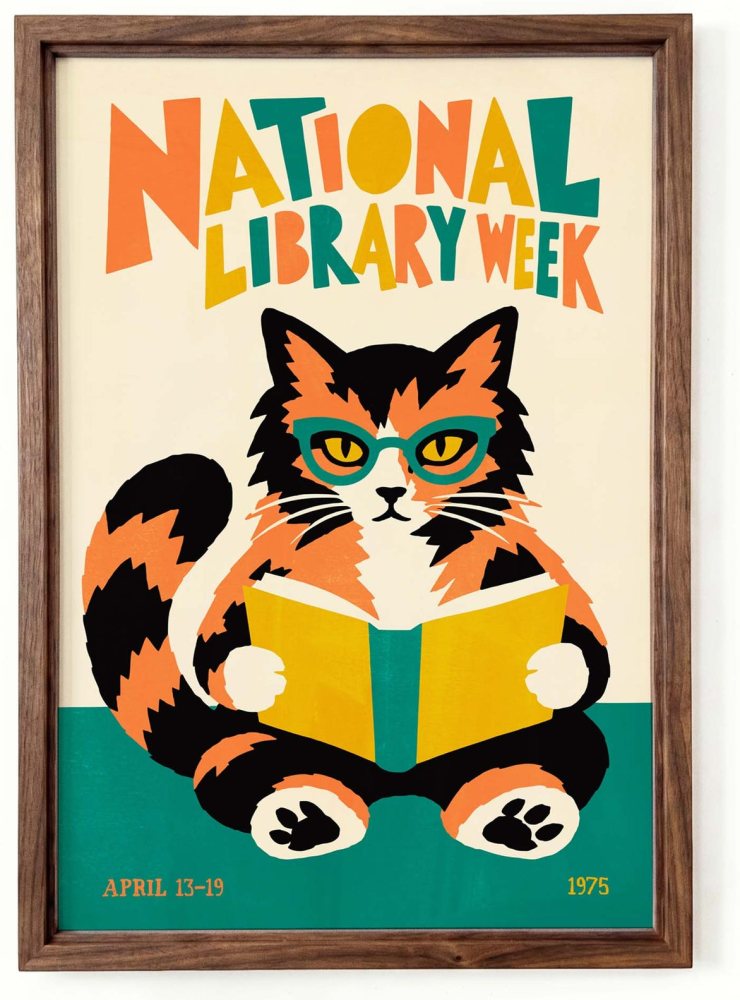 National Library Week Cat Print
