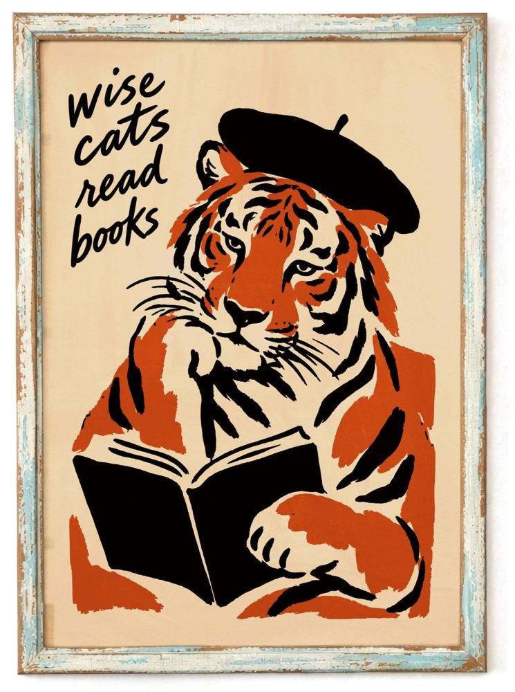 Wise Cat Reading Books Print