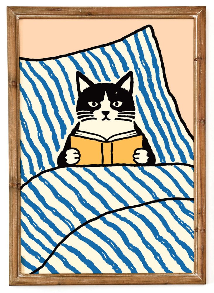Cozy Cat Reading in Bed Poster