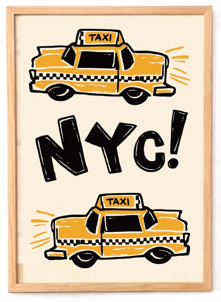 NYC Yellow Taxi Illustration Poster Wall Art