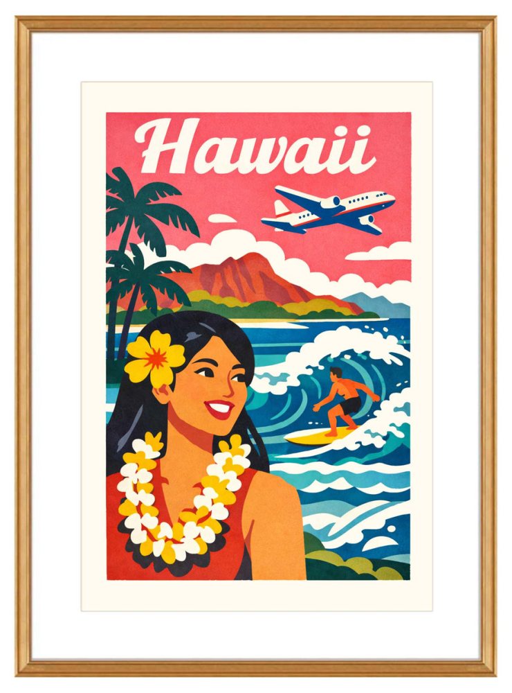 Hawaii Vintage Beach Scene Poster
