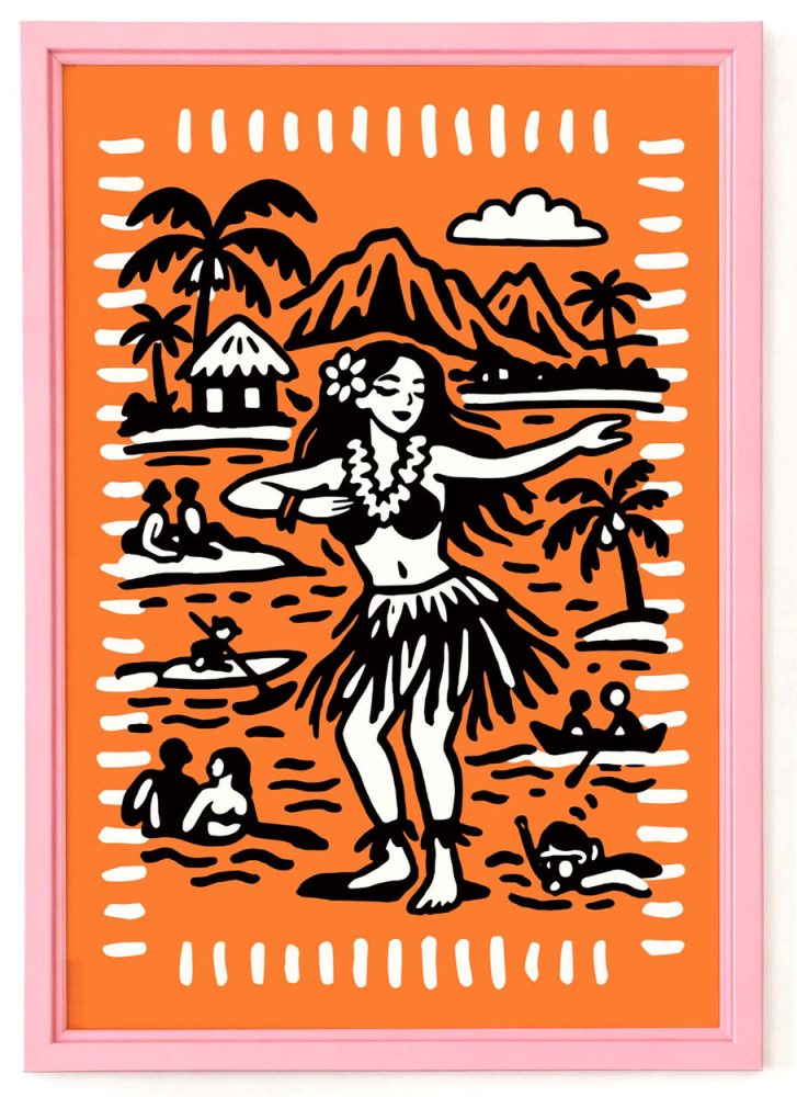Hula Girl Sketch Tropical Poster