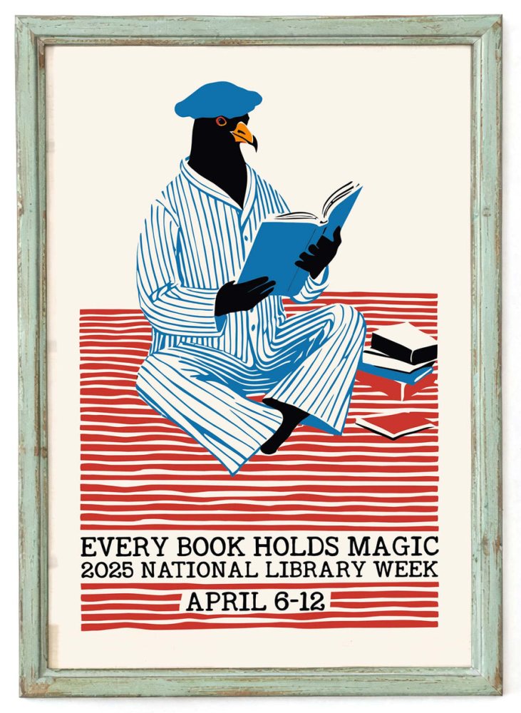 Reading Bird Library Poster Wall Art