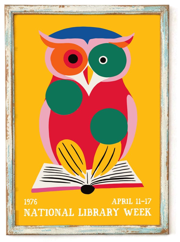 Colorful Owl Library Poster Print