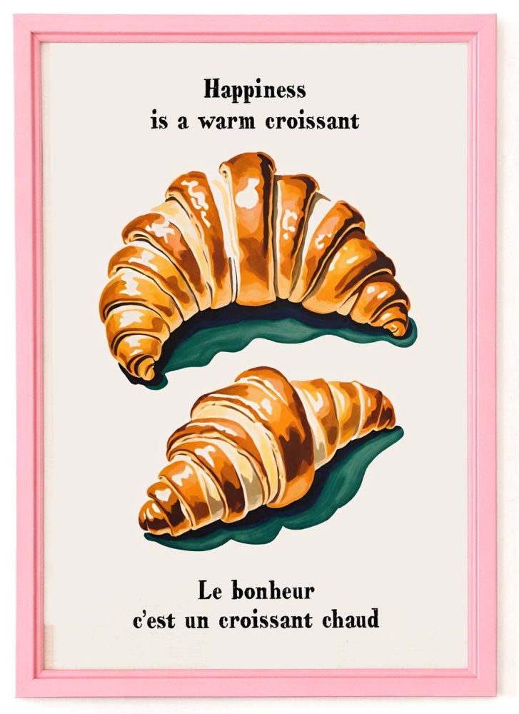 Croissant Happiness Quote Wall Art