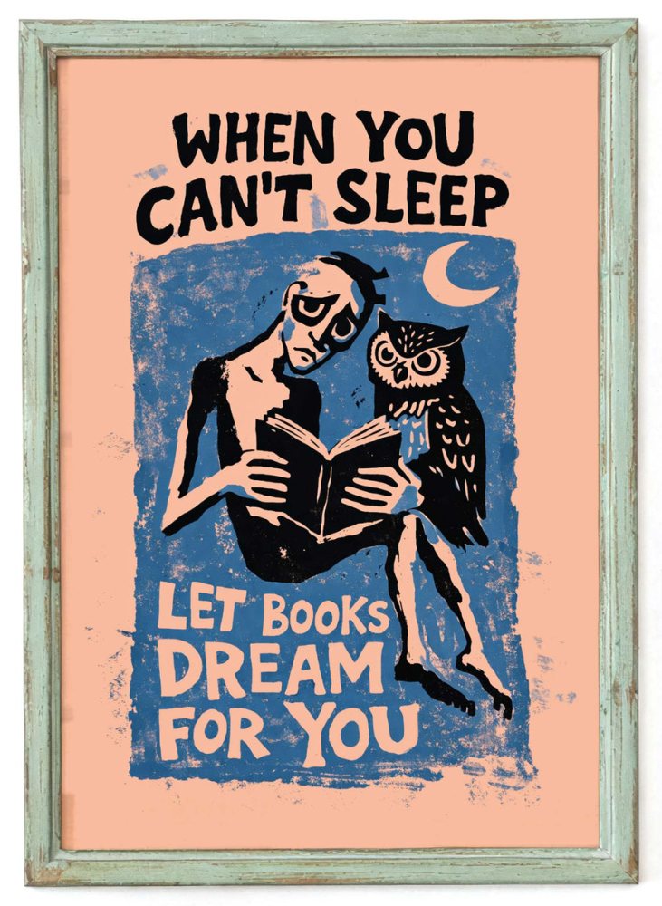 Reading Owl Insomnia Quote Poster