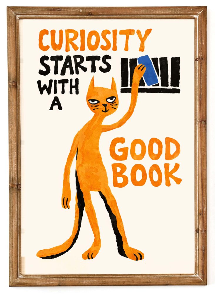 Curiosity Good Book Cat Print