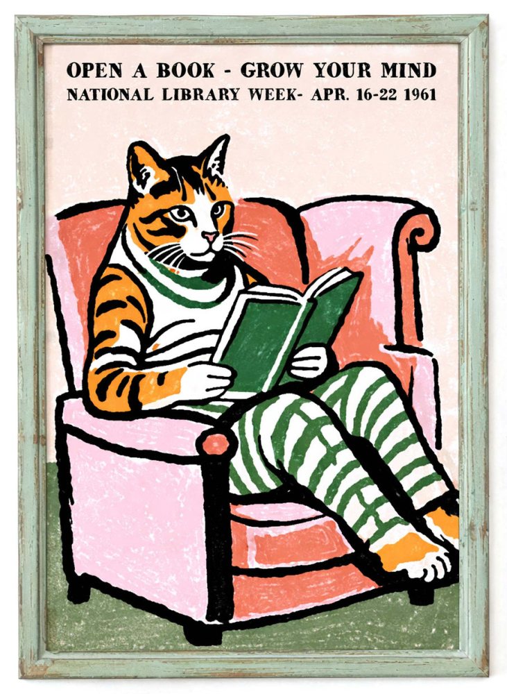 Library Week Reading Cat Poster