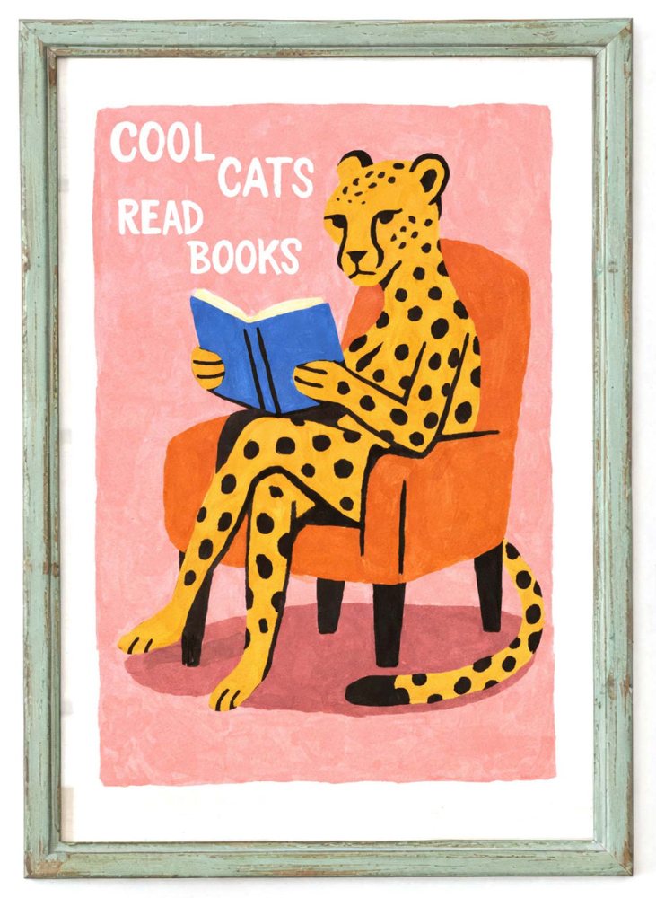 Cool Cats Read Books Illustration Print