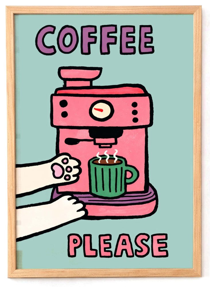Coffee Please Cat Poster Print