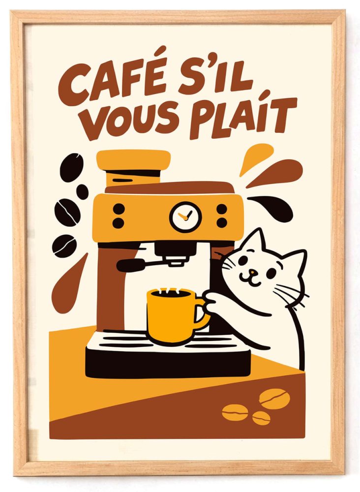 Cafe Sil Vous Plait Cat Poster