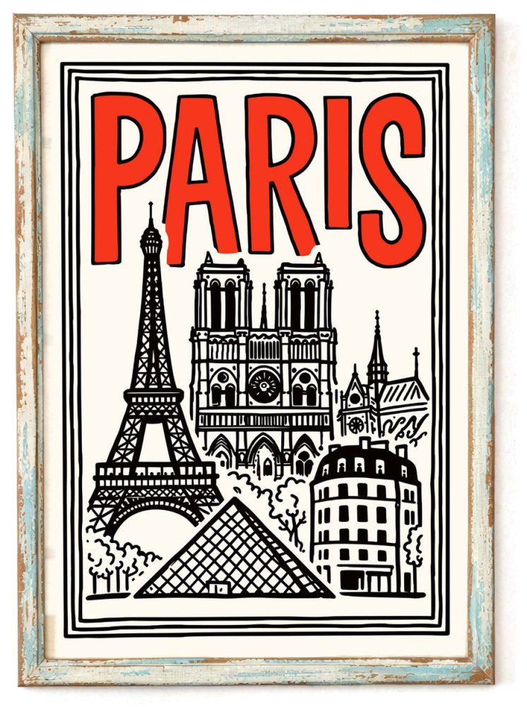 Paris Landmarks Travel Poster Print